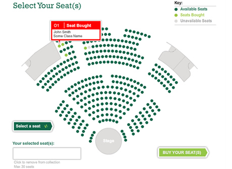 The application was entirely flash based. Seats animated in as the movie built. See the link on the left for a demonstration.