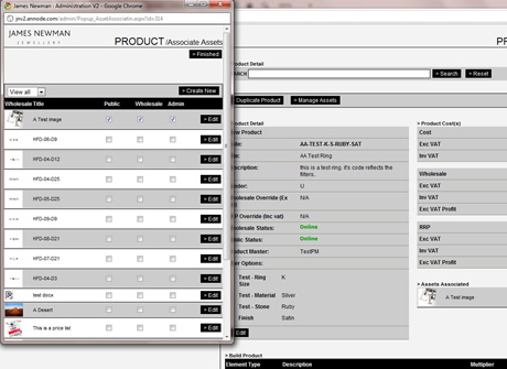 Within the CMS system the administrator can control assets (images) that can be assigned to one or more product/sub product. Within the CMS system the administrator can control assets (images) that can be assigned to one or more product/sub product.