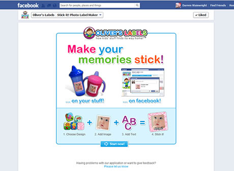 Stick-it! Photo label maker splash page within Facebook Stick-it! Photo label maker splash page within Facebook