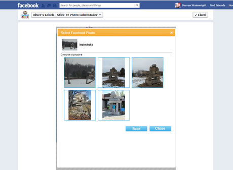 The user can select photos from their computer or Facebook; this is the Facebook photo picker. The user can select photos from their computer or Facebook; this is the Facebook photo picker.
